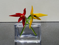 Handmade Red & Yellow Glass Bird of Paradise Flower Gift – 2 Short-Stem Blooms