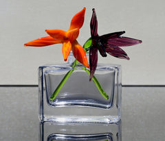 Elegant Bouquet of 2 colorful short-stem glass birds of the paradise-like flower. Unique gift. The price is for the bouquet of two flowers.