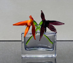 Elegant Bouquet of 2 colorful short-stem glass birds of the paradise-like flower. Unique gift. The price is for the bouquet of two flowers.