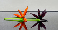 Elegant Bouquet of 2 colorful short-stem glass birds of the paradise-like flower. Unique gift. The price is for the bouquet of two flowers.