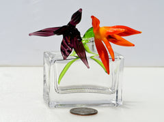 Elegant Bouquet of 2 colorful short-stem glass birds of the paradise-like flower. Unique gift. The price is for the bouquet of two flowers.