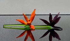 Elegant Bouquet of 2 colorful short-stem glass birds of the paradise-like flower. Unique gift. The price is for the bouquet of two flowers.