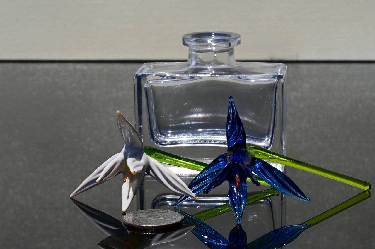 Handblown Glass Bird of Paradise Flowers: Blue and White Tropical Decor