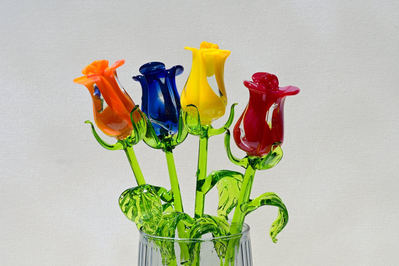 Glass Flower Bouquet - Blown Glass Flowers Rose - Blown Glass Flowers - Glass Rose - Christmas Gift for Mom