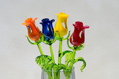 Glass Flower Bouquet - Blown Glass Flowers Rose - Blown Glass Flowers - Glass Rose - Christmas Gift for Mom