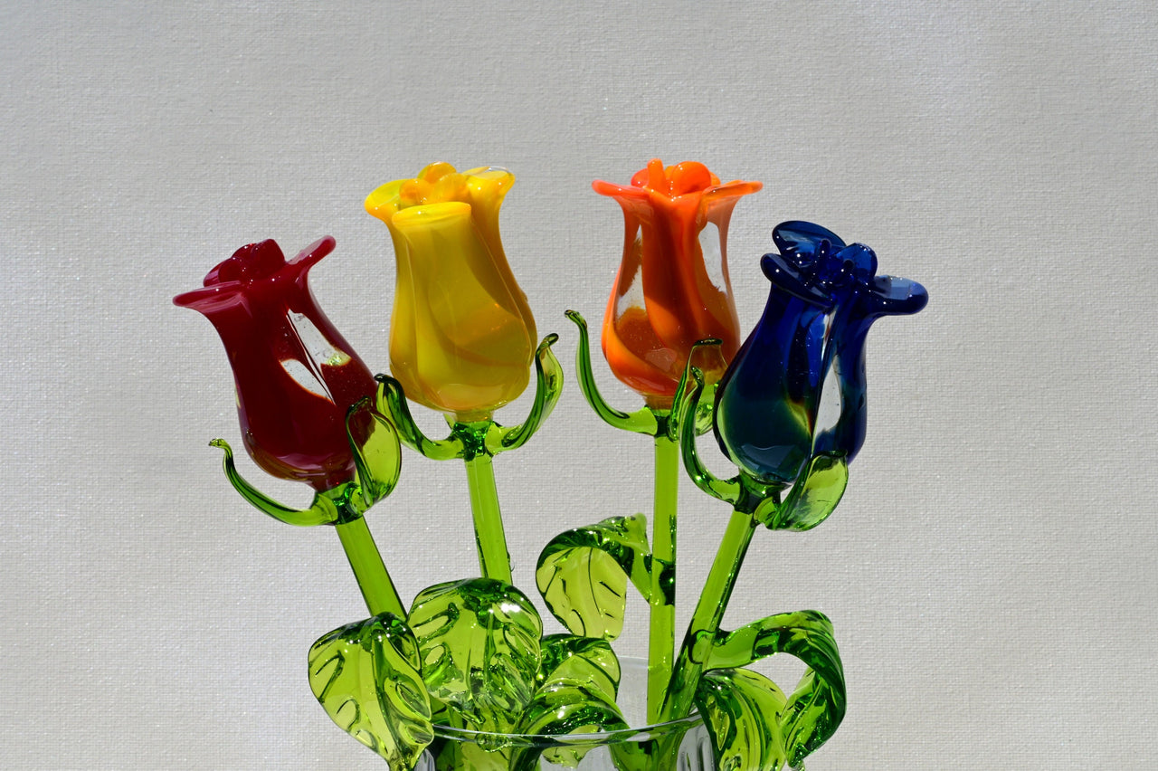 Glass Flower Bouquet - Blown Glass Flowers Rose - Blown Glass Flowers - Glass Rose - Mothers Gift for Her
