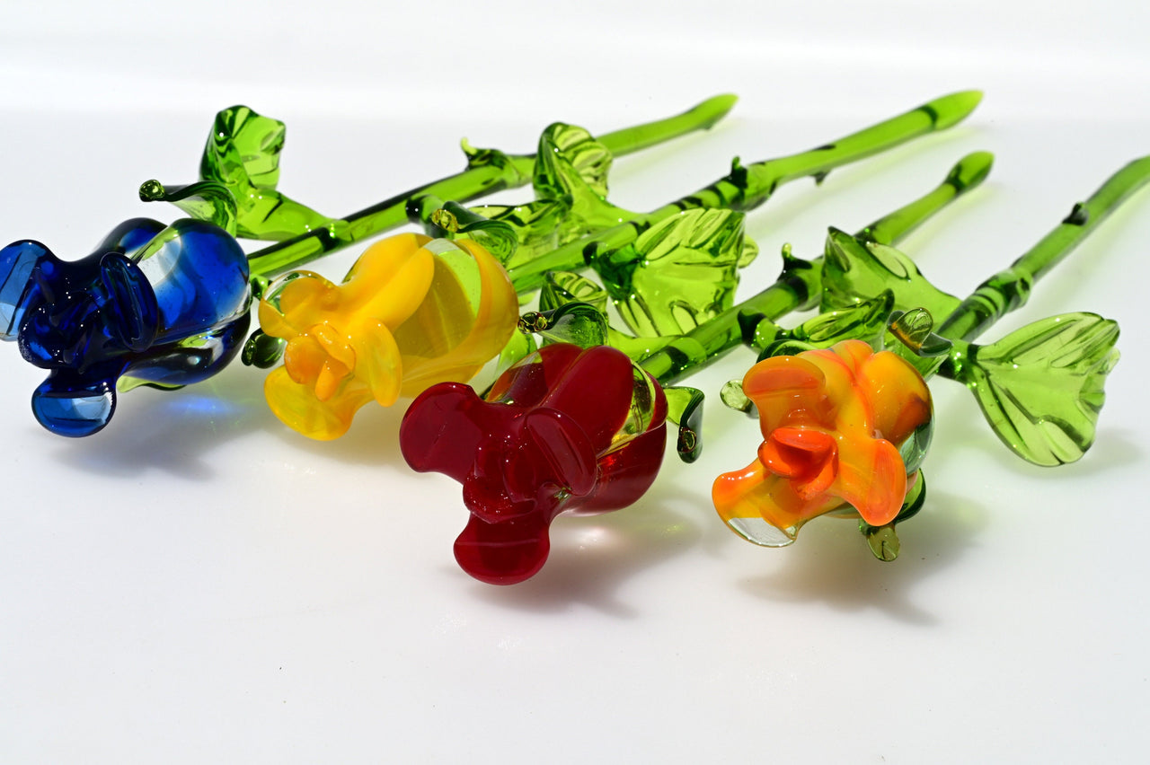 Glass Flower Bouquet - Blown Glass Flowers Rose - Blown Glass Flowers - Glass Rose - Christmas Gift for Mom