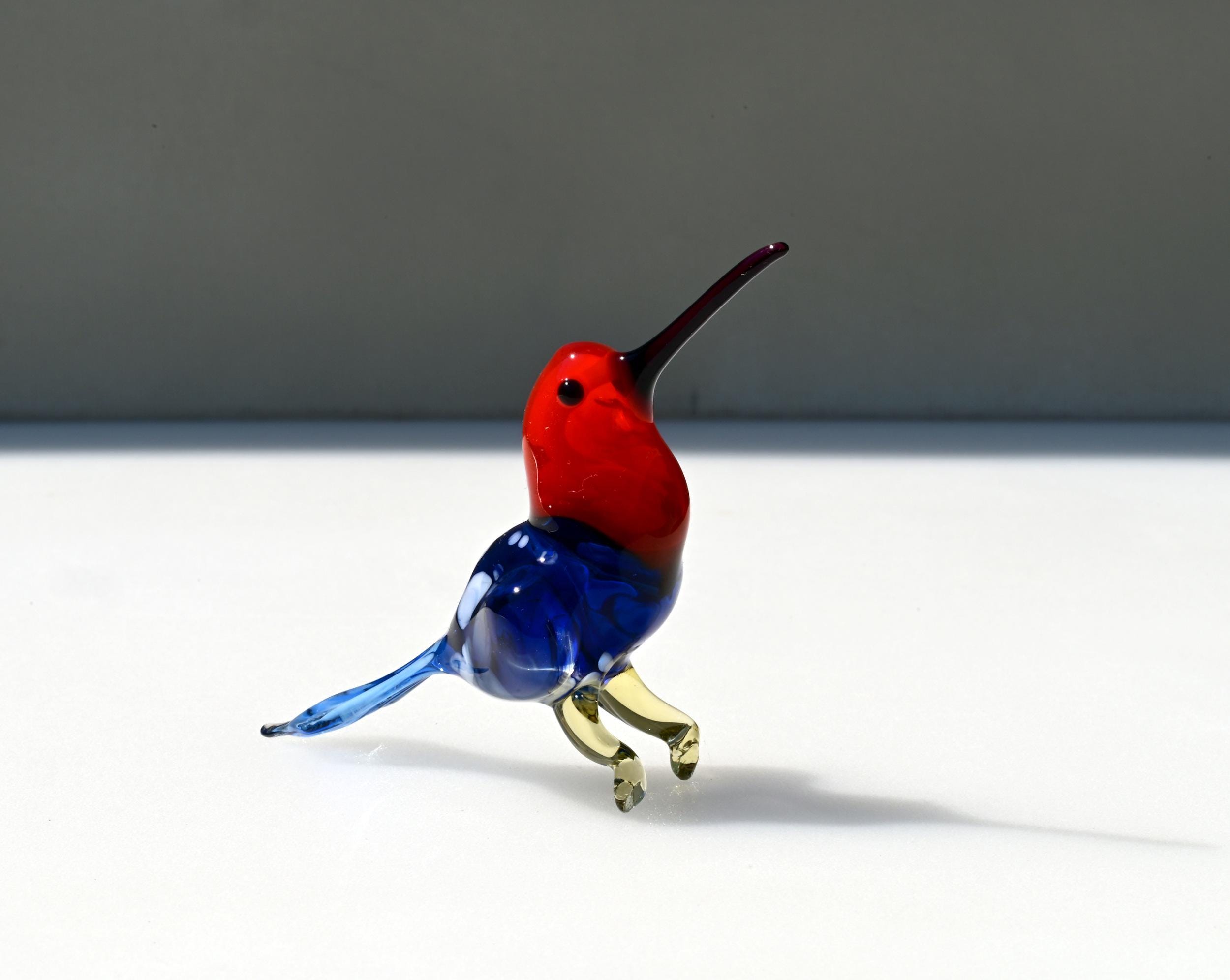 Handmade Glass Hummingbird Figurine: Flame Work Art Glass Sculpture