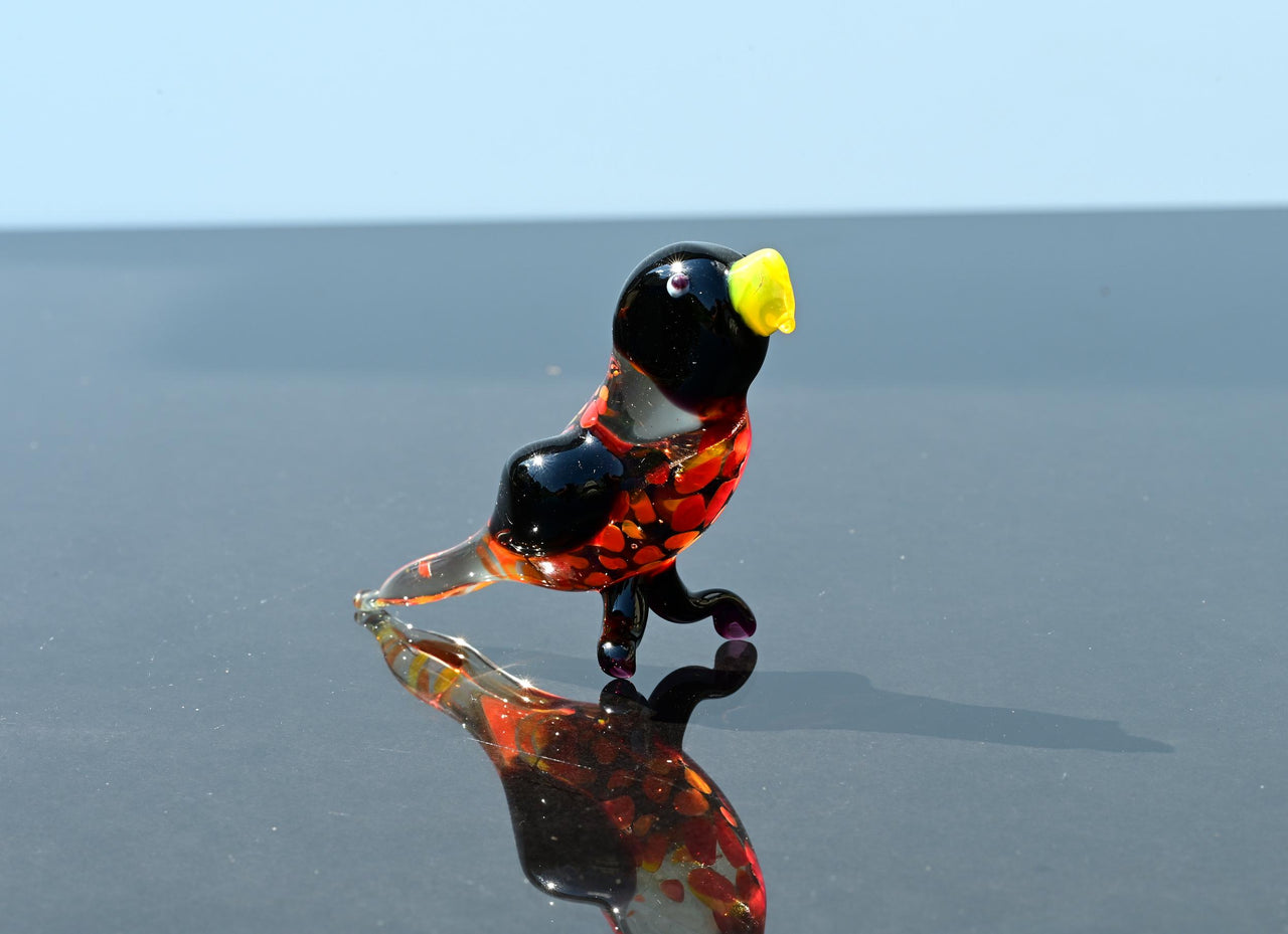 Handmade Glass Parrot Figurine: Whimsical Bird Sculpture, Art Glass Gift