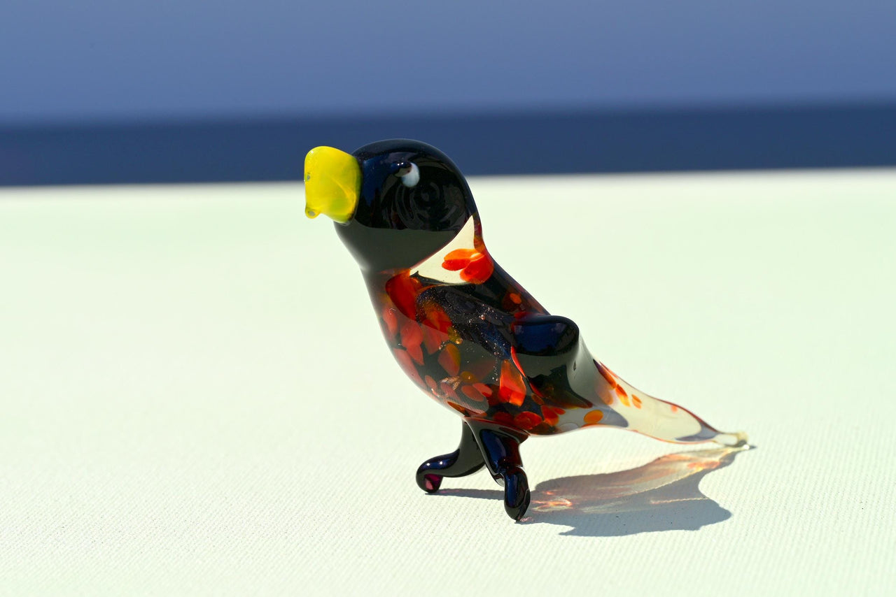 Handmade Glass Parrot Figurine: Whimsical Bird Sculpture, Art Glass Gift