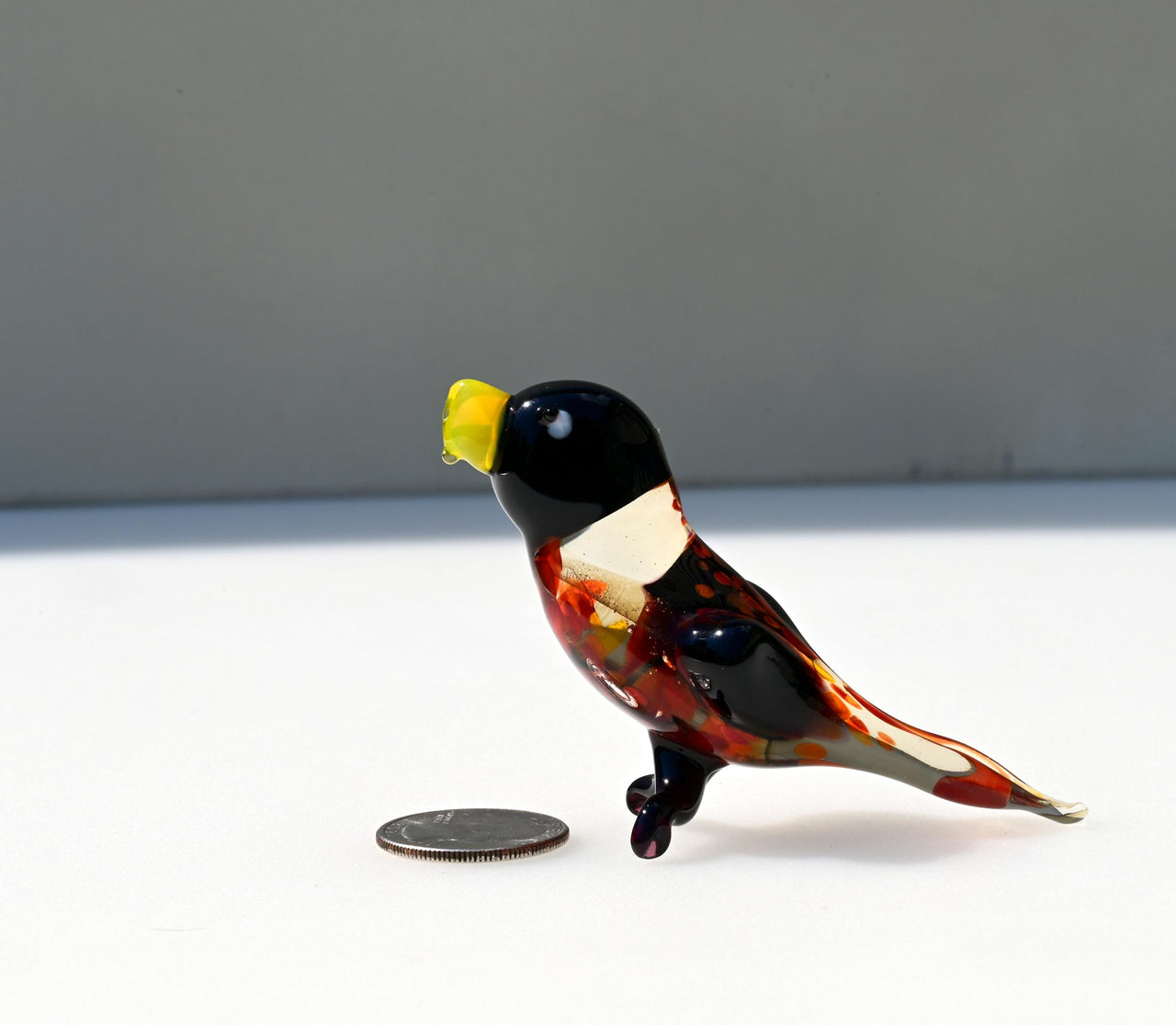Handmade Glass Parrot Figurine: Whimsical Bird Sculpture, Art Glass Gift