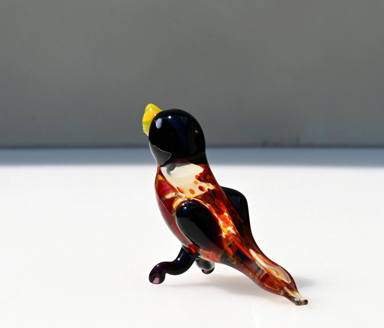 Handmade Glass Parrot Figurine: Whimsical Bird Sculpture, Art Glass Gift