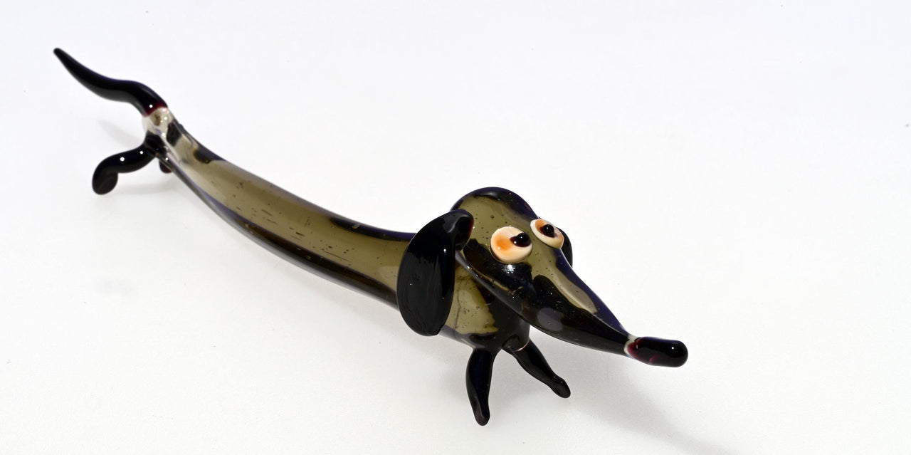 Handmade Glass Dachshund Figurine: Whimsical Limousine Dog Sculpture