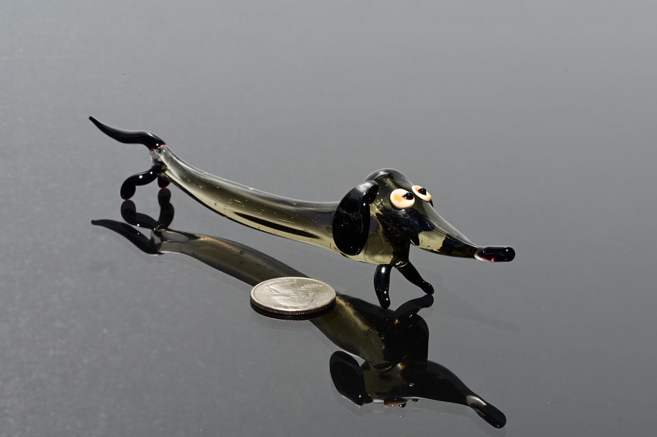 Handmade Glass Dachshund Figurine: Whimsical Limousine Dog Sculpture