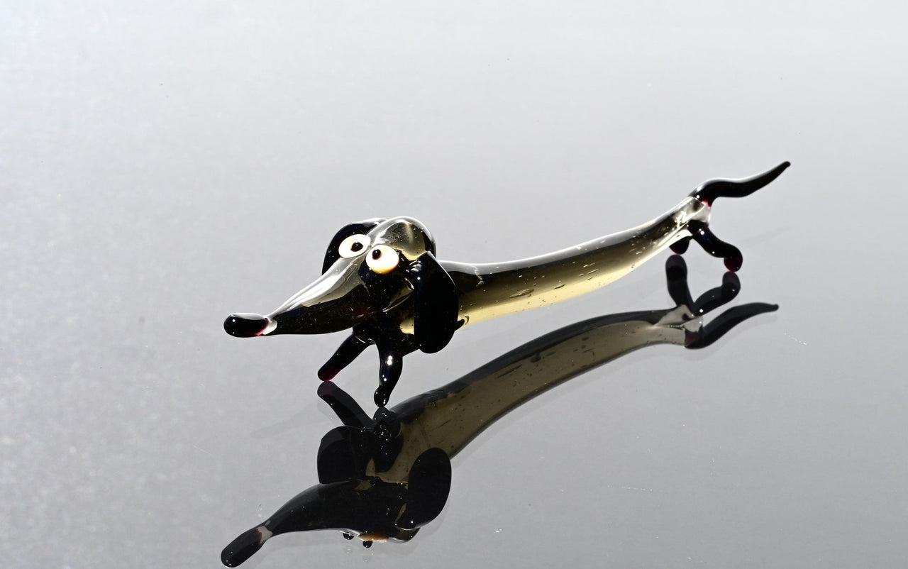 Handmade Glass Dachshund Figurine: Whimsical Limousine Dog Sculpture