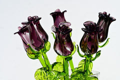 Purple Glass Flowers, Glass Rose - Blown Glass Rose - Glass Flowers Bouquet - Hand Blown Glass Flower  - Mothers Day Gifts for Her
