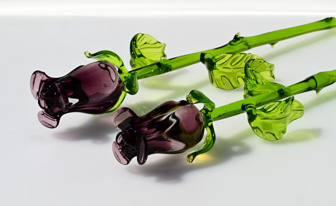 Glass Rose - Blown Glass Rose - Glass Flowers Bouquet - Purple Glass Flowers - Hand Blown Glass Flower  - Christmas Gift for Mom