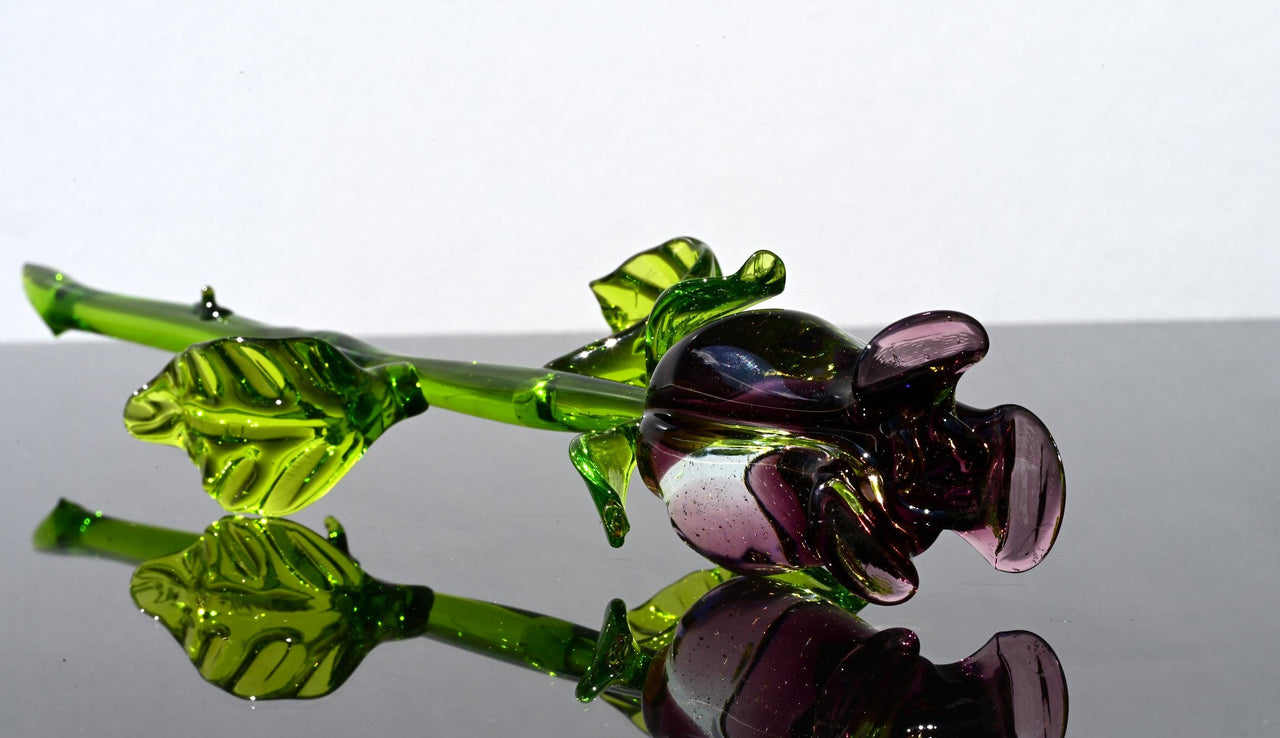 Glass Rose - Blown Glass Rose - Glass Flowers Bouquet - Purple Glass Flowers - Hand Blown Glass Flower  - Christmas Gift for Mom