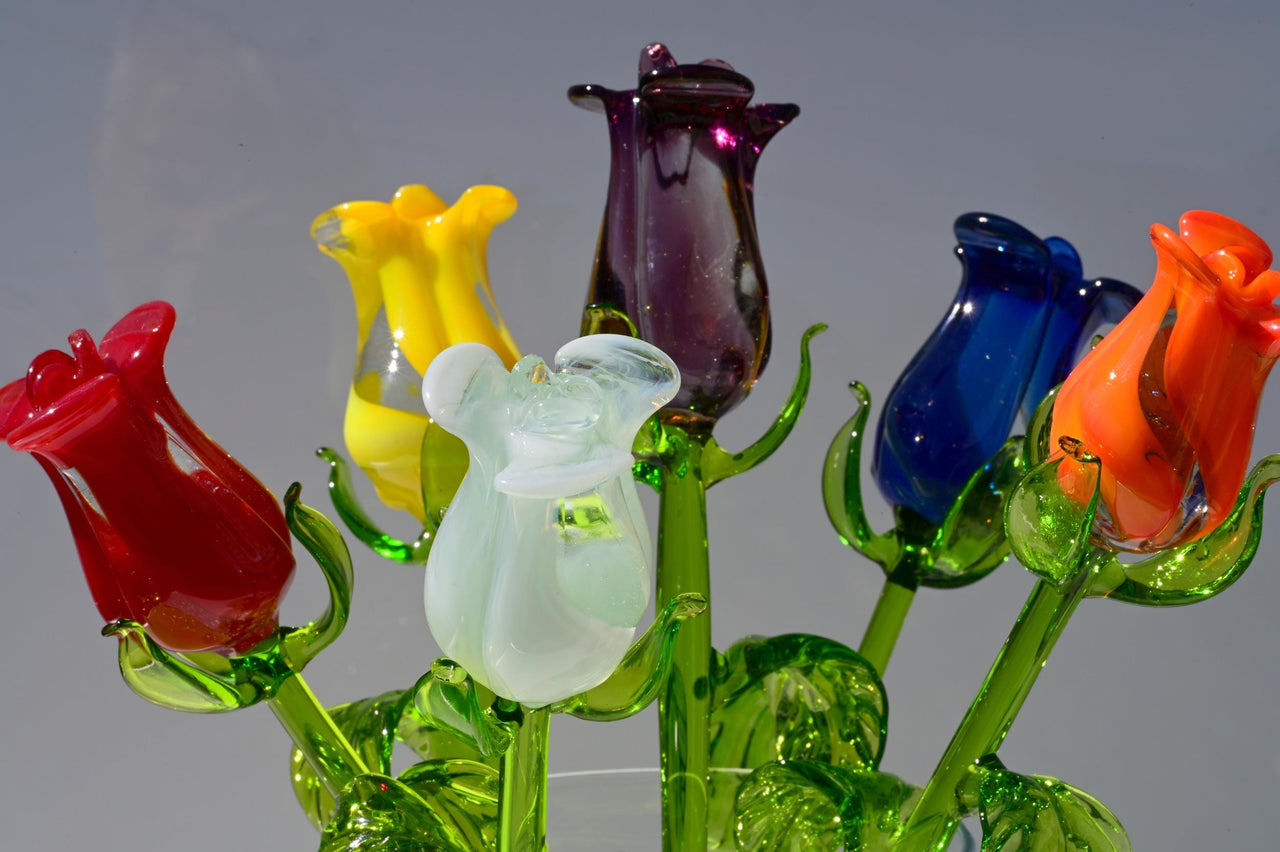 Glass Roses - Glass Flower Bouquet - Handmade Glass Flowers - Blown Glass Flowers - Glass Roses - Mothers Day Gifts for Mom