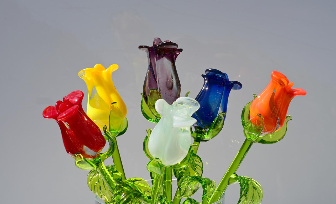 Glass Roses - Glass Flower Bouquet - Handmade Glass Flowers - Blown Glass Flowers - Glass Roses - Christmas Gift for Mom