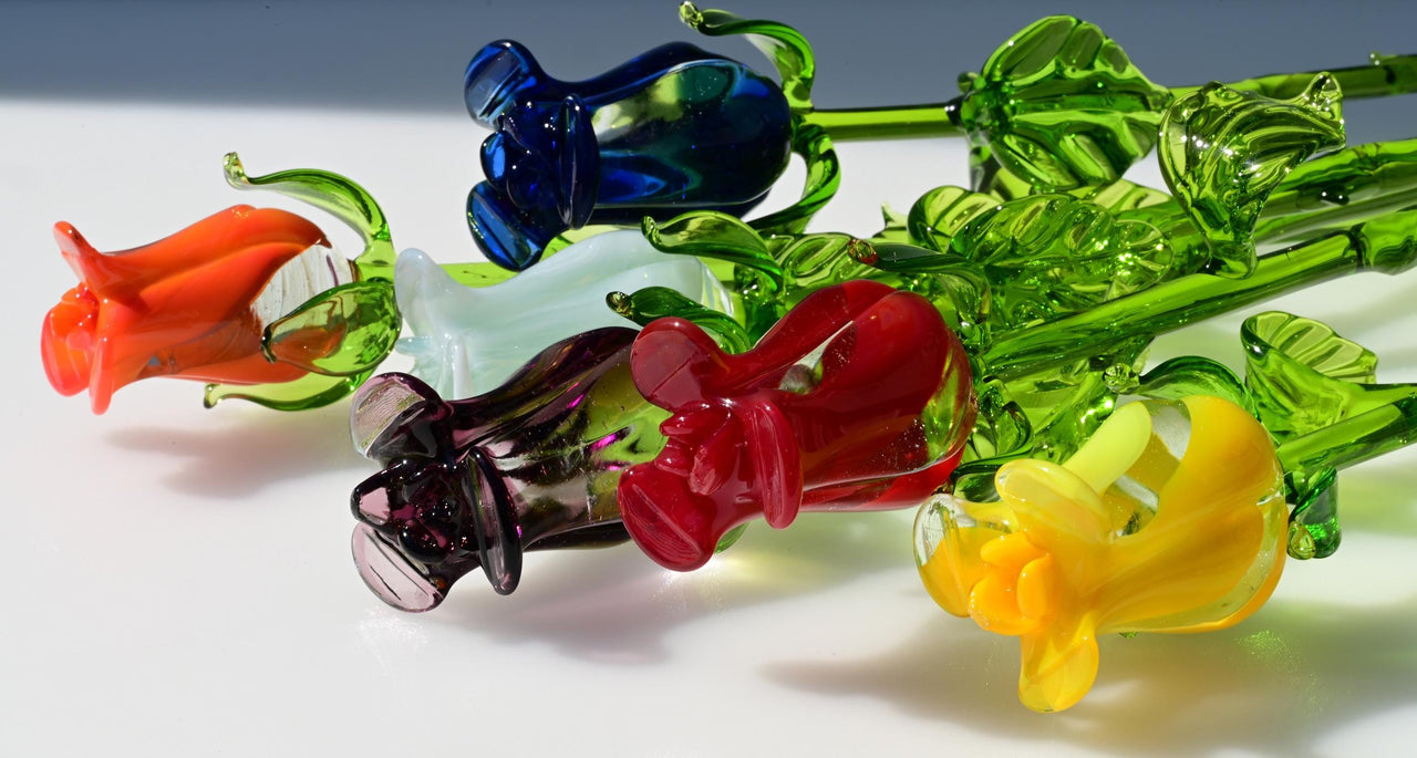 Glass Roses - Glass Flower Bouquet - Handmade Glass Flowers - Blown Glass Flowers - Glass Roses - Christmas Gift for Mom