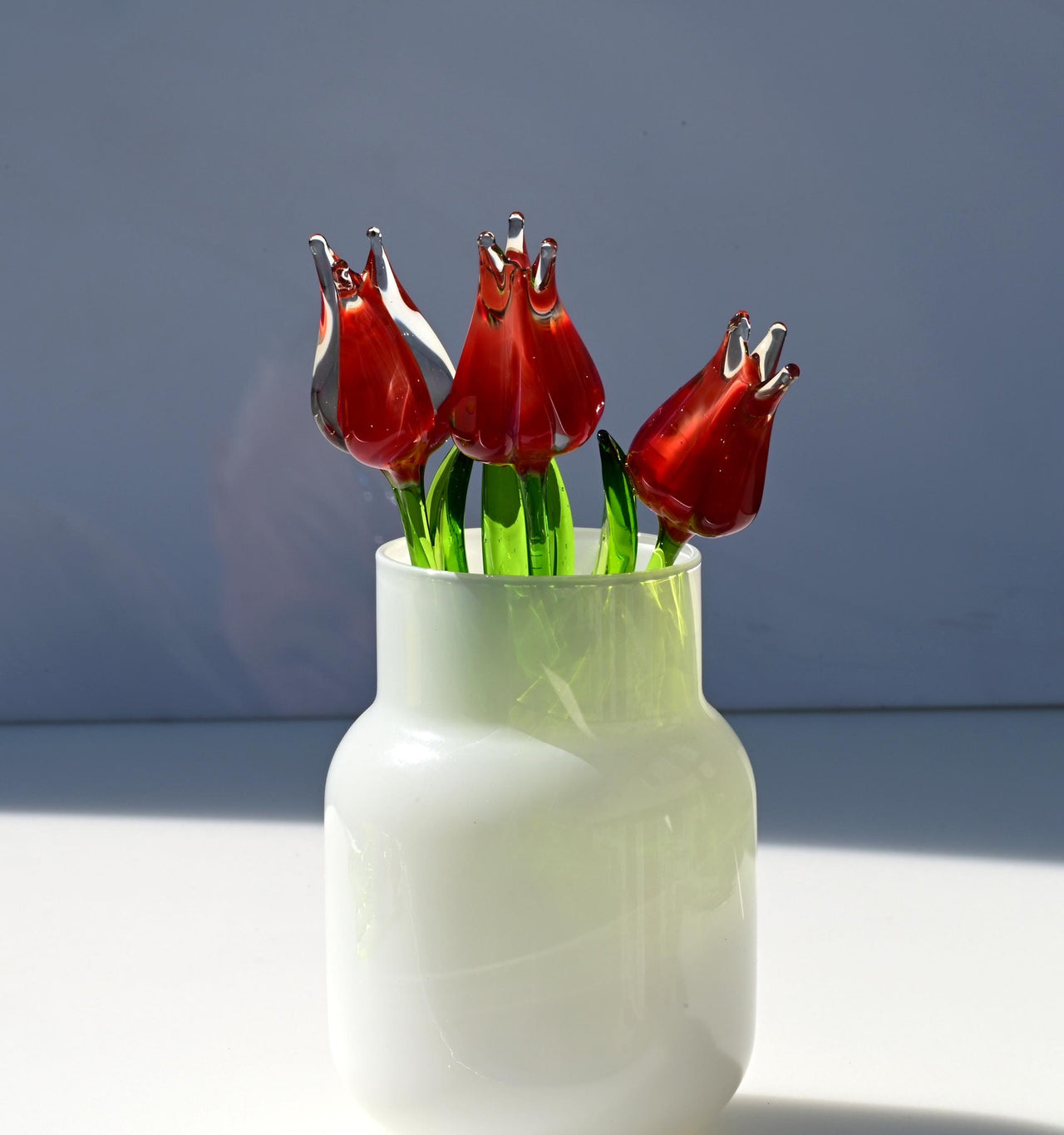 Handmade Red Glass Tulip: Flame Worked Sculpture, Collectible Statue