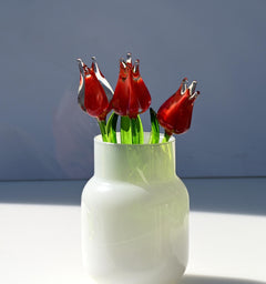 Handmade Red Glass Tulip: Flame Worked Sculpture, Collectible Statue