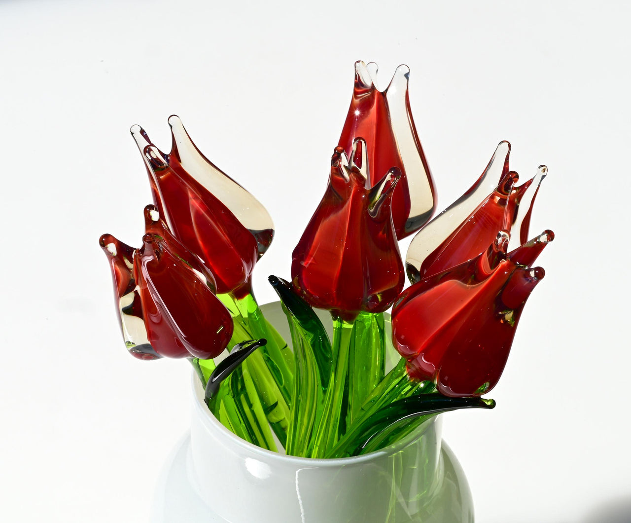 Handmade Red Glass Tulip: Flame Worked Sculpture, Collectible Statue
