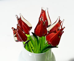 Handmade Red Glass Tulip: Flame Worked Sculpture, Collectible Statue