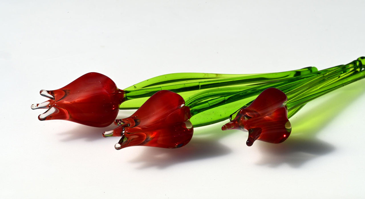 Handmade Red Glass Tulip: Flame Worked Sculpture, Collectible Statue