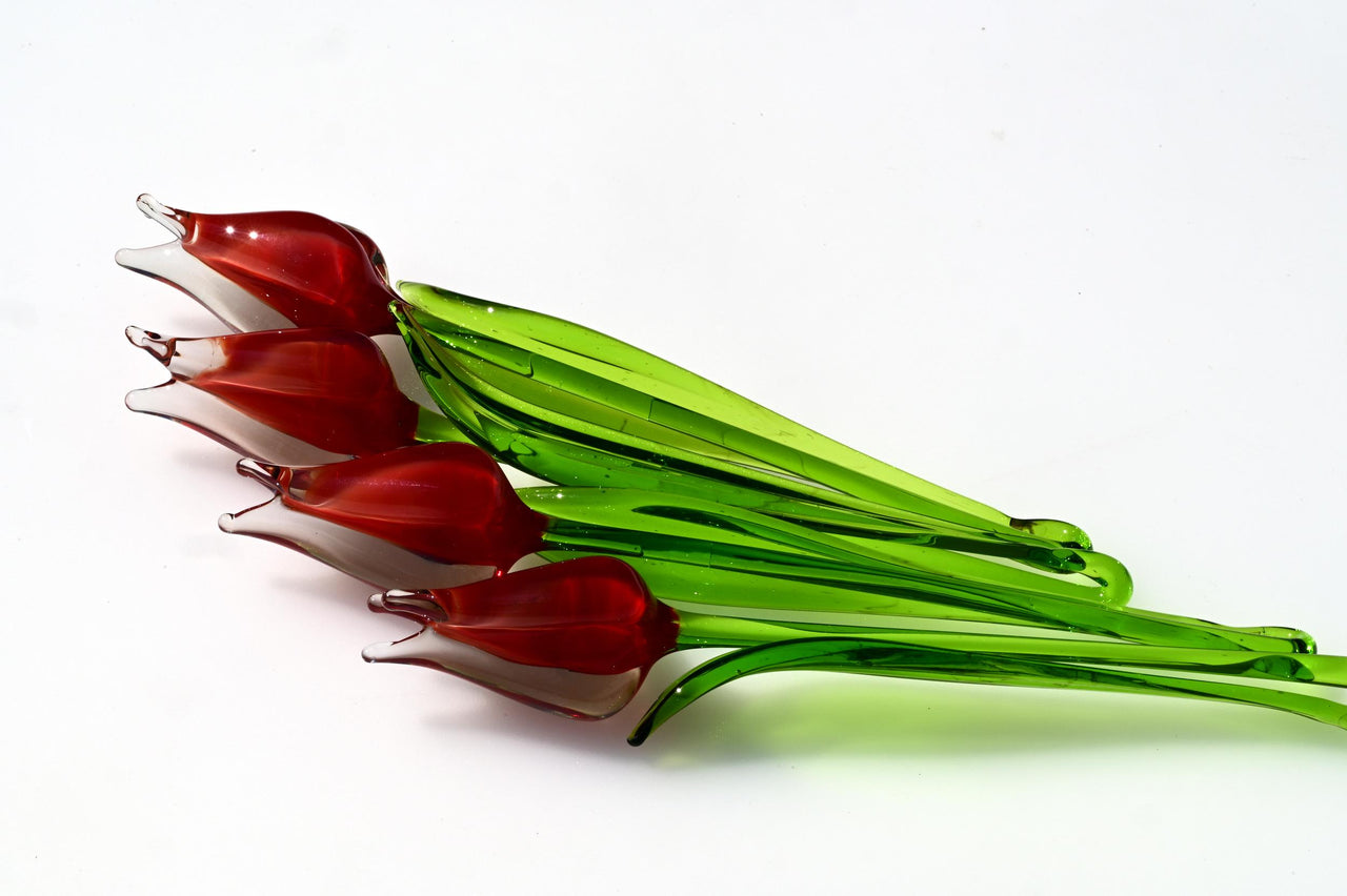 Handmade Red Glass Tulip: Flame Worked Sculpture, Collectible Statue