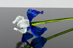 Handmade Blue-White Glass Iris Flower Sculpture - 16 Inch