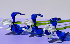 Handmade Blue-White Glass Iris Flower Sculpture - 16 Inch