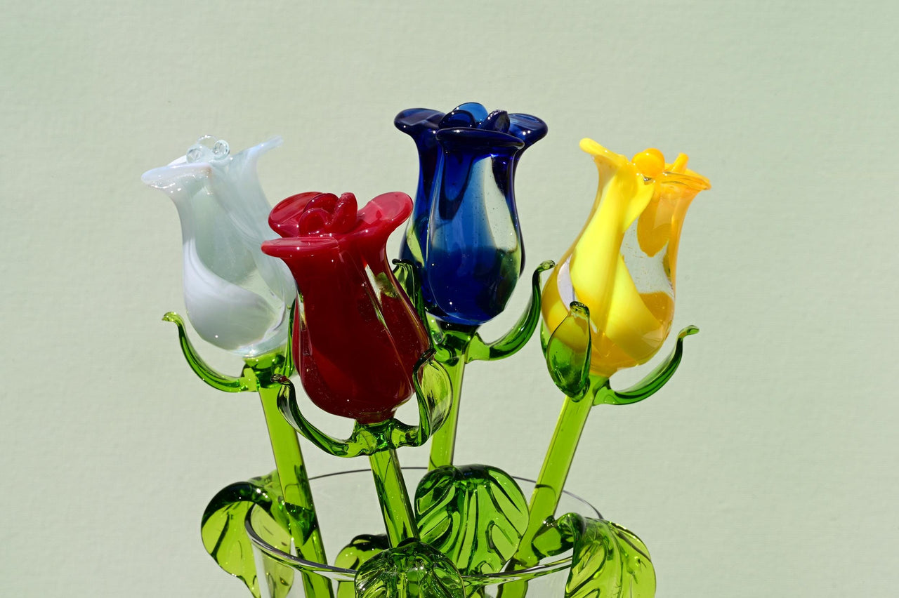 Glass Roses - Glass Flower Bouquet - Handmade Glass Flowers - Blown Glass Flowers - Glass Roses - Mothers Day Gifts for Her