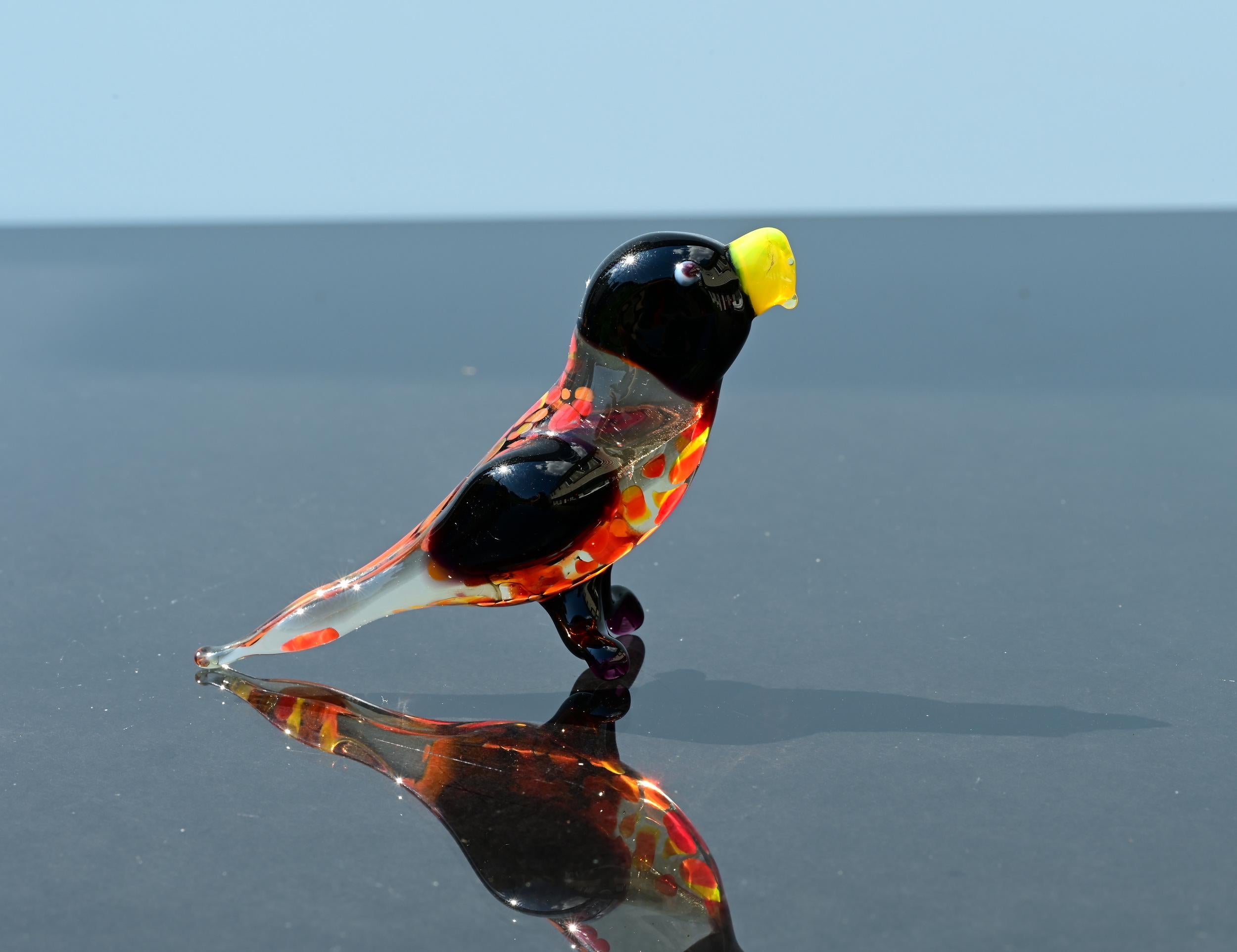 Handmade Glass Parrot Figurine: Whimsical Bird Sculpture, Art Glass Gift
