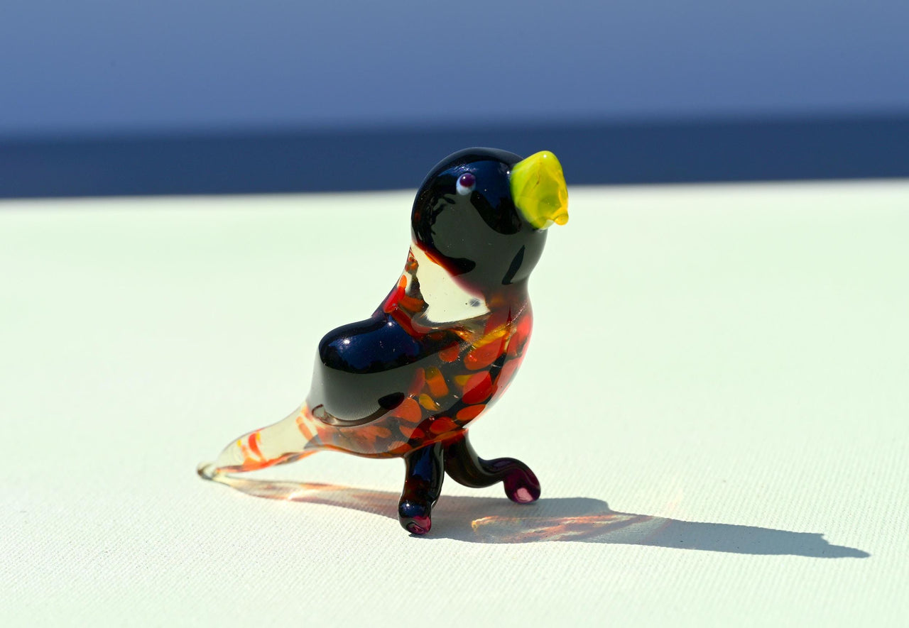 Handmade Glass Parrot Figurine: Whimsical Bird Sculpture, Art Glass Gift