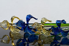 Hand-Blown Glass Iris Bouquet: Blue & Gold Flowers, Flame Work Art