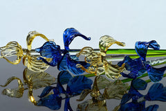 Hand-Blown Glass Iris Bouquet: Blue & Gold Flowers, Flame Work Art