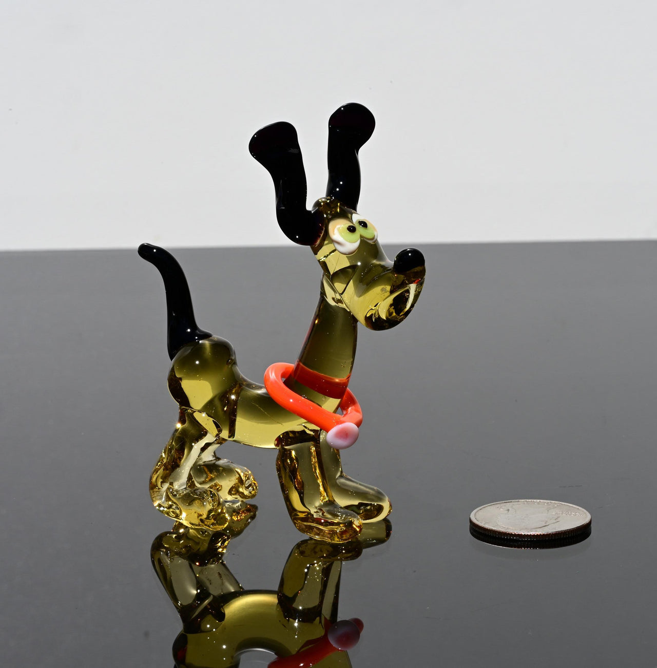 Whimsical Cartoon Dog Figurine, Dog Statue, Blown Glass Animals, Puppy, Dog Memorial Gift, Glass Dog, Hound Dog, Red Collar, Art