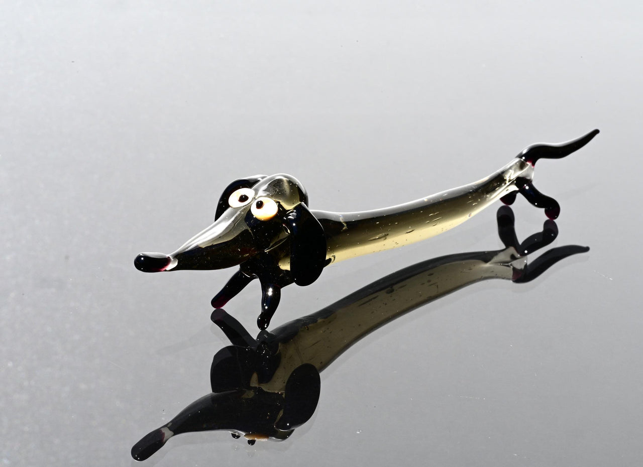 Handmade Glass Dachshund Figurine: Whimsical Limousine Dog Sculpture