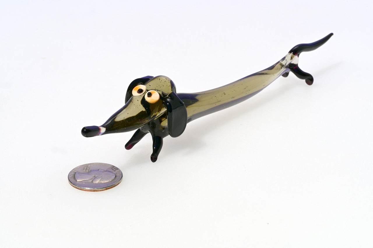 Handmade Glass Dachshund Figurine: Whimsical Limousine Dog Sculpture