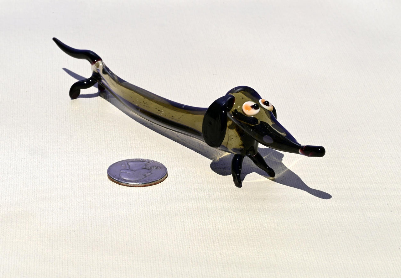 Handmade Glass Dachshund Figurine: Whimsical Limousine Dog Sculpture