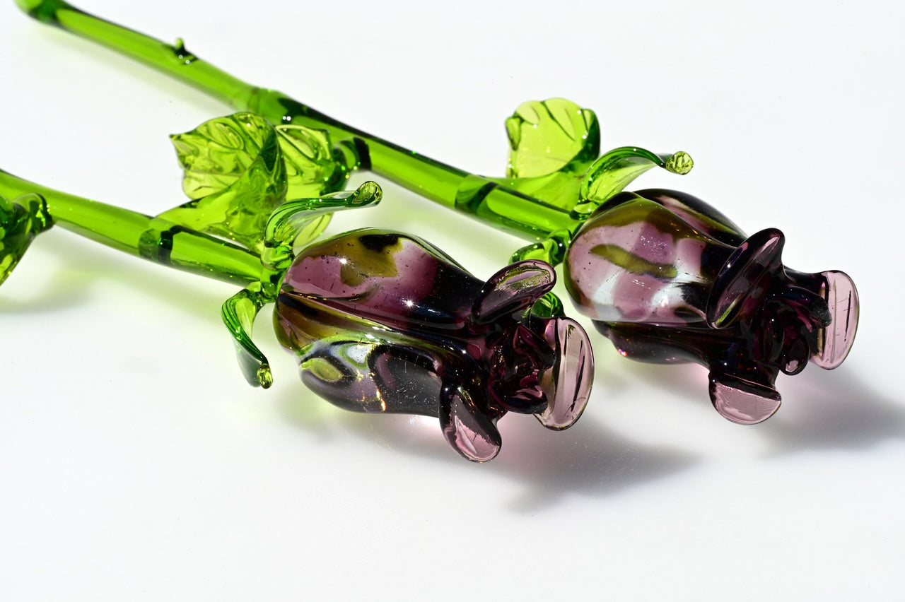 Glass Rose - Blown Glass Rose - Glass Flowers Bouquet - Purple Glass Flowers - Hand Blown Glass Flower  - Christmas Gift for Mom