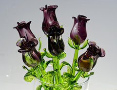 Glass Rose - Blown Glass Rose - Glass Flowers Bouquet - Purple Glass Flowers - Hand Blown Glass Flower  - Christmas Gift for Mom