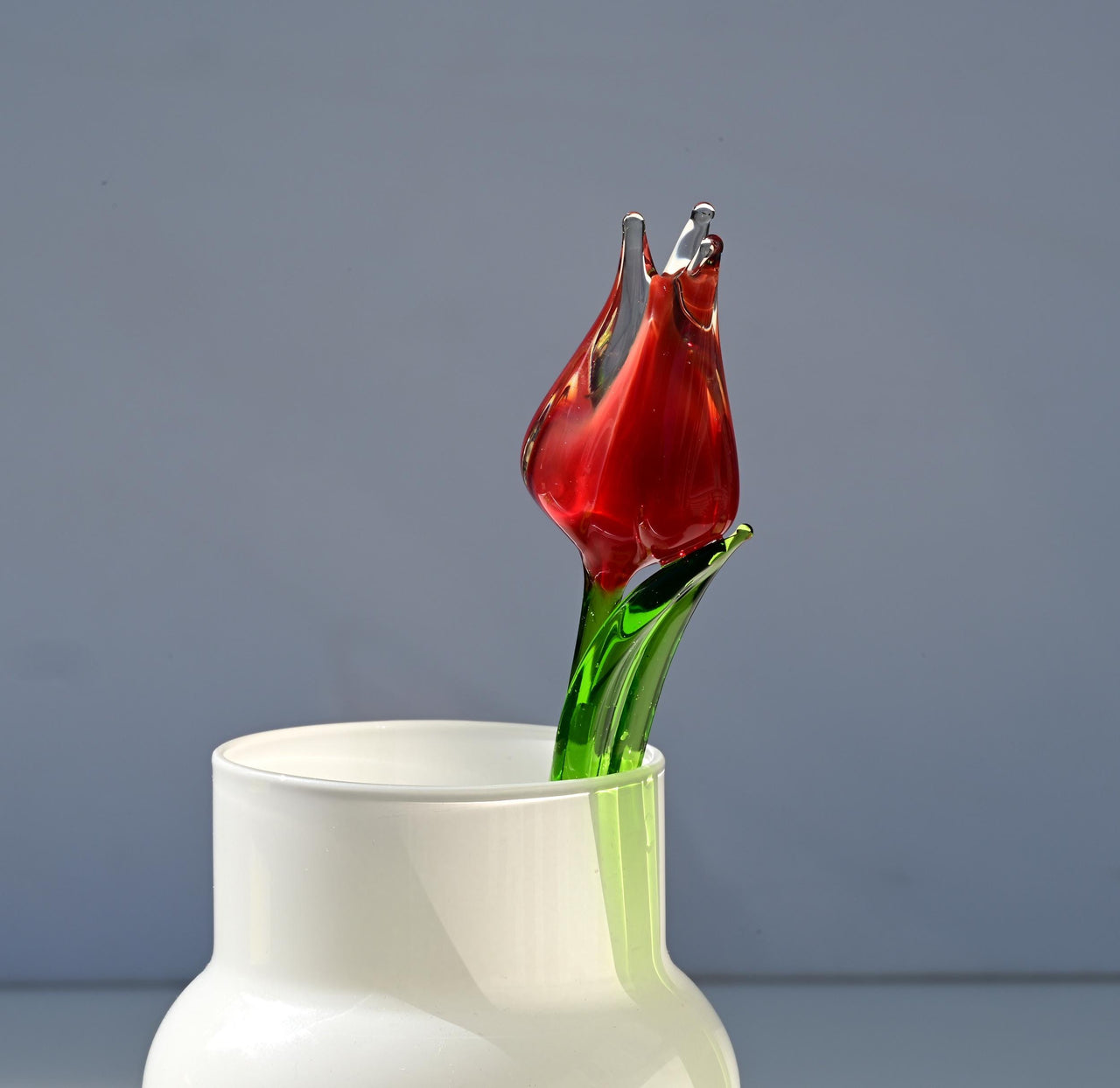 Handmade Red Glass Tulip: Flame Worked Sculpture, Collectible Statue