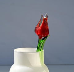 Handmade Red Glass Tulip: Flame Worked Sculpture, Collectible Statue