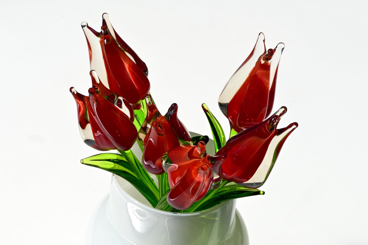 Handmade Red Glass Tulip: Flame Worked Sculpture, Collectible Statue
