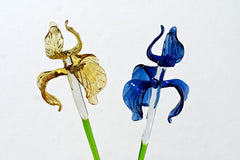 Glass Iris Flowers, Lampwork Glass Flowers Bouquet - Long Stem Glass Flowers - Glass Birth Month Flower - Birthday Gift for Her