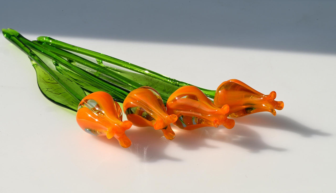 Glass Tulips - Glass Flower Bouquet - Orange Glass Tulip Bouquet - Blown Glass Tulip - Glass Flowers Christmas Gift for Mom
