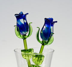 Glass Flower Bouquet - Glass Rose - Handmade Glass Flowers Rose - Blown Glass Flowers - Blue Glass Rose - Christmas Gift for Mom